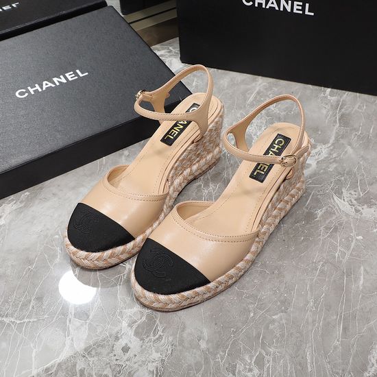 Chanel Color Block Espadrille Wedge Sandals with Sheepskin Upper