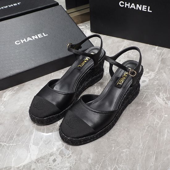 Chanel Color Block Espadrille Wedge Sandals with Sheepskin Upper