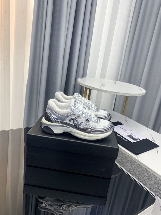 Chanel Metallic Leather Casual Sneakers with Lightweight Thick Sole
