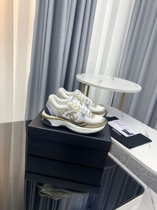 Chanel Metallic Upper Fashion Sneakers with Comfortable Breathable Lining