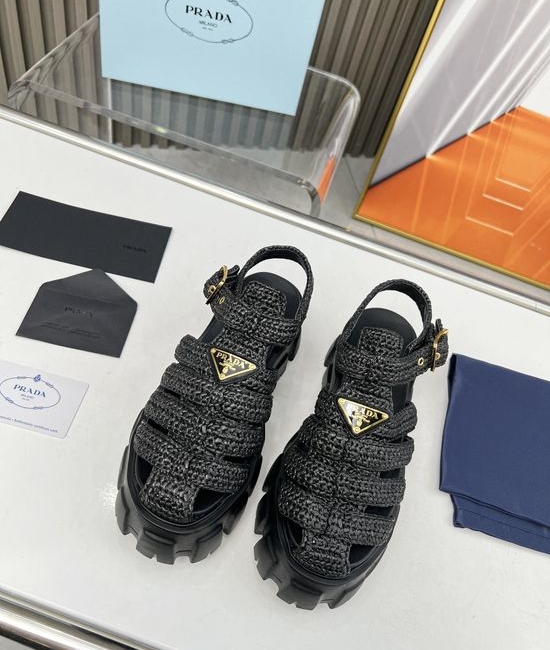 Prada Raffles Upper Platform Sandals with Soft Cowhide Lining