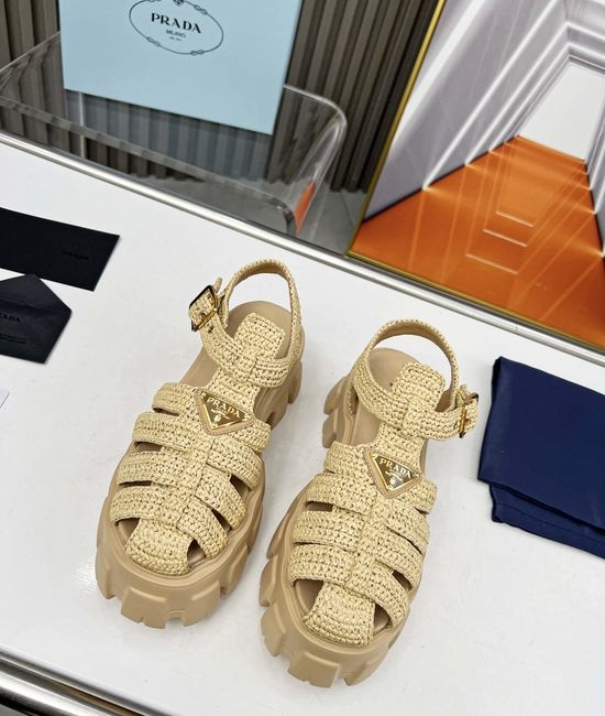 Prada Raffles Upper Platform Sandals with Soft Cowhide Lining