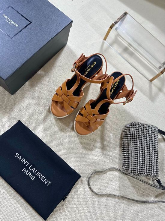 Yves Saint Laurent Espadrille Platform Sandals Genuine Leather Lining