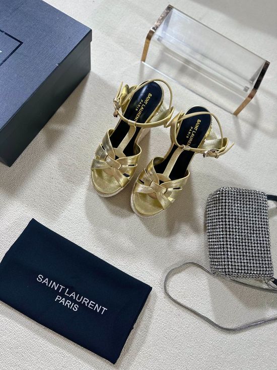 Yves Saint Laurent Espadrille Platform Sandals Patent Leather Upper