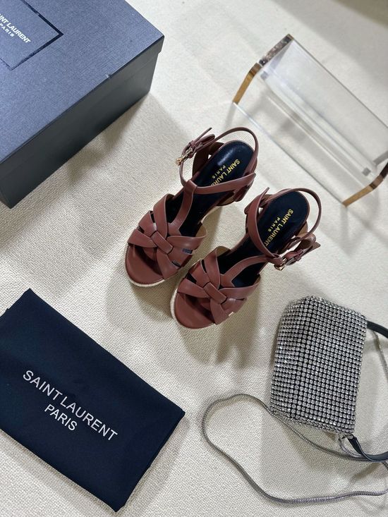 Yves Saint Laurent Espadrille Platform Sandals Patent Leather Upper