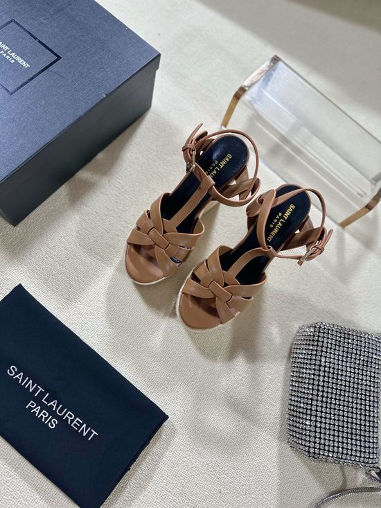 Yves Saint Laurent Espadrille Platform Sandals Patent Leather Upper