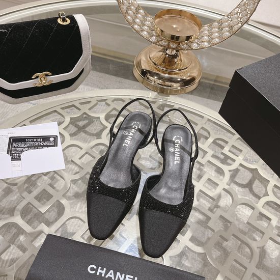 Chanel Rhinestone Low Heel Open Back Suede Sandals
