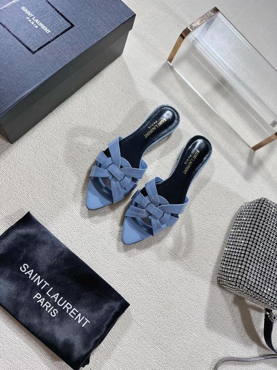 Yves Saint Laurent Pointed Toe Flat Leather Slides Genuine Leather Outsole
