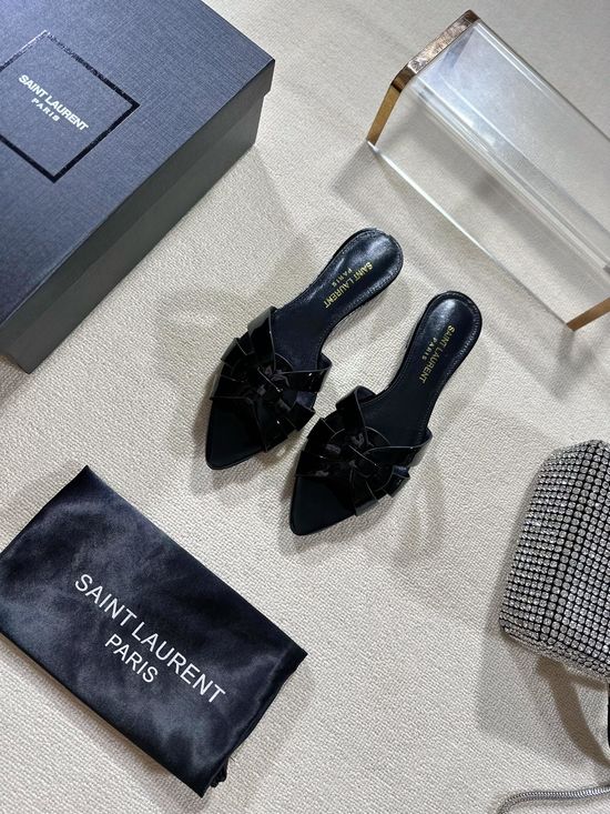 Yves Saint Laurent Pointed Toe Flat Leather Slides Genuine Leather Outsole