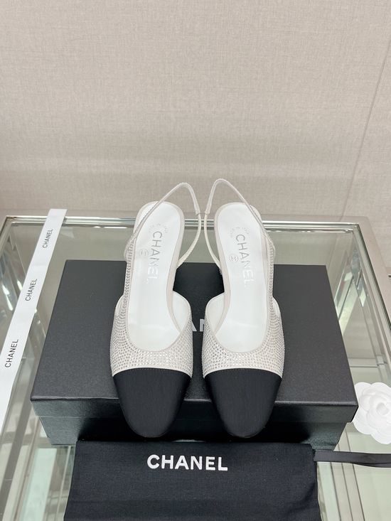 Chanel Rhinestone Suede Slingback Sandals with Leather Sole