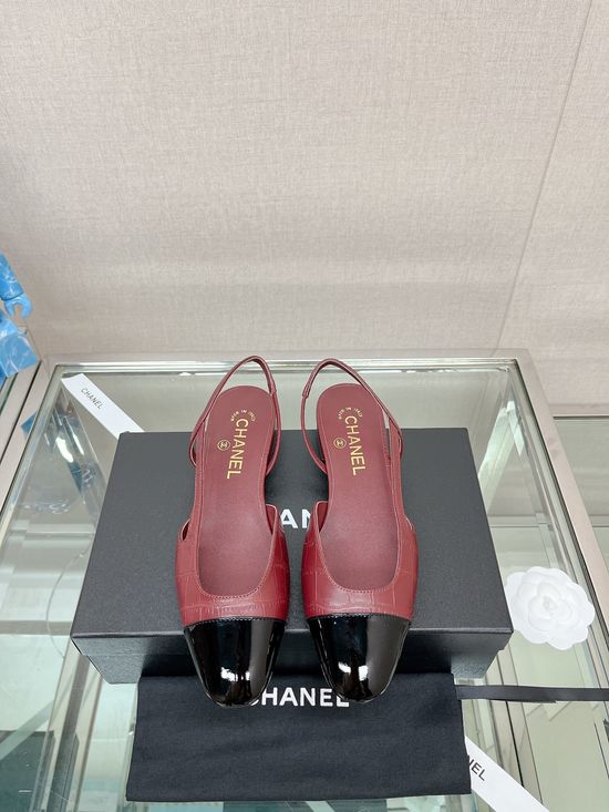 Chanel Stone Pattern Leather Slingback Sandals Classic Two Tone Shoes