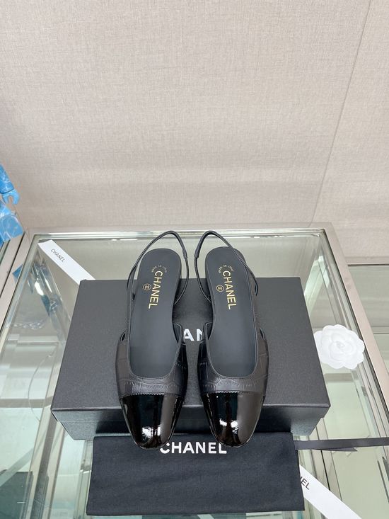 Chanel Stone Pattern Leather Slingback Sandals Classic Two Tone Shoes