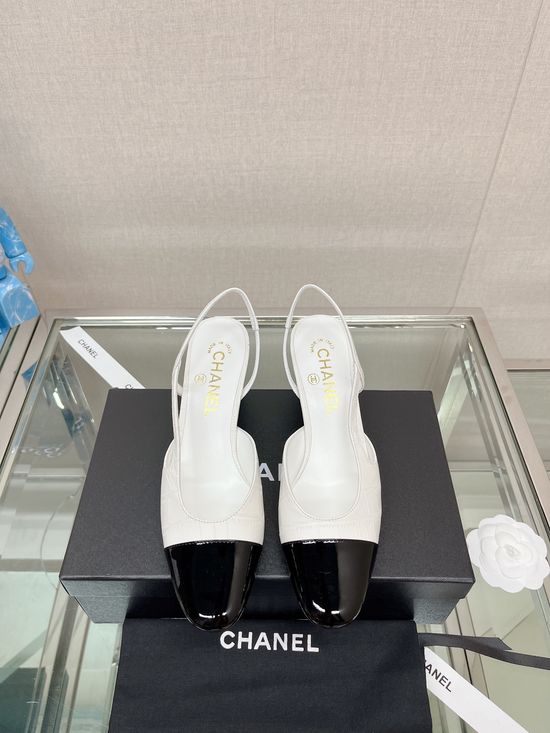 Chanel Stone Pattern Leather Slingback Sandals Classic Two Tone Shoes