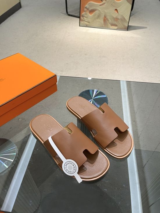 Hermes Premium Handcrafted Swift Leather Slip-on Slides