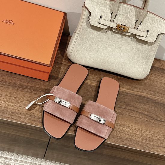 Hermes Elegant Metal Buckle Leather Sandals Durable Stitched Sole