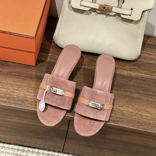 Hermes Classic Buckle Decor Low Heel Sandals Premium Leather Sole