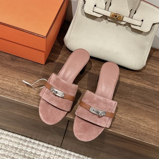 Hermes Classic Buckle Decor Low Heel Sandals Premium Leather Sole