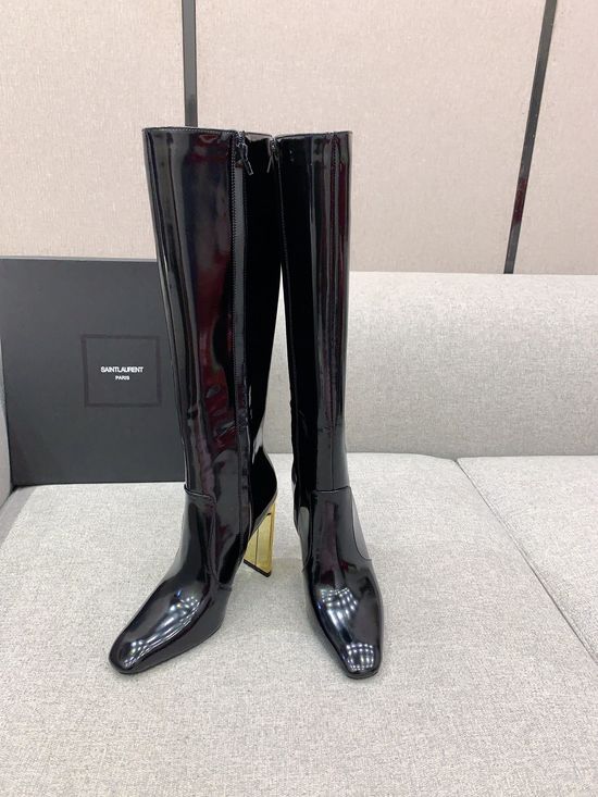 Yves Saint Laurent High Heel Boots Smooth Leather Upper Soft Lining Non-slip Leather Sole