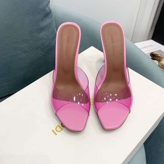 Amina Muaddi Elegant Clear Heel Mule Sandals for Formal Occasions