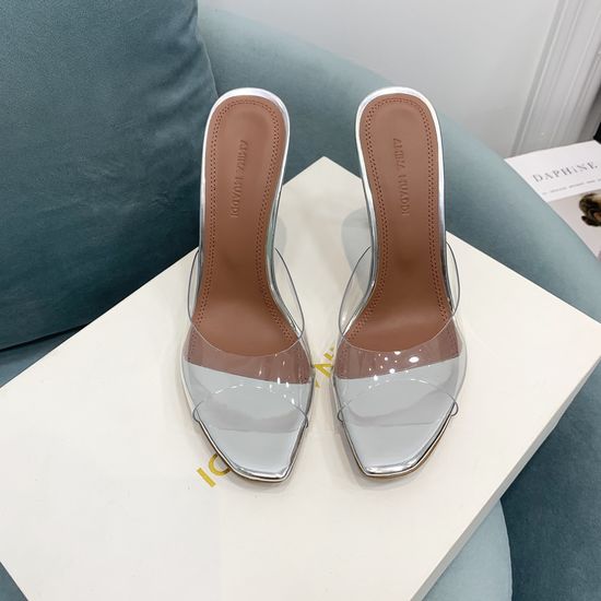 Amina Muaddi Elegant Clear Heel Mule Sandals for Formal Occasions