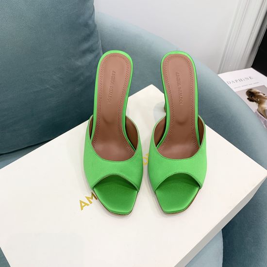 Amina Muaddi Elegant Satin Mule High Heel Sandals