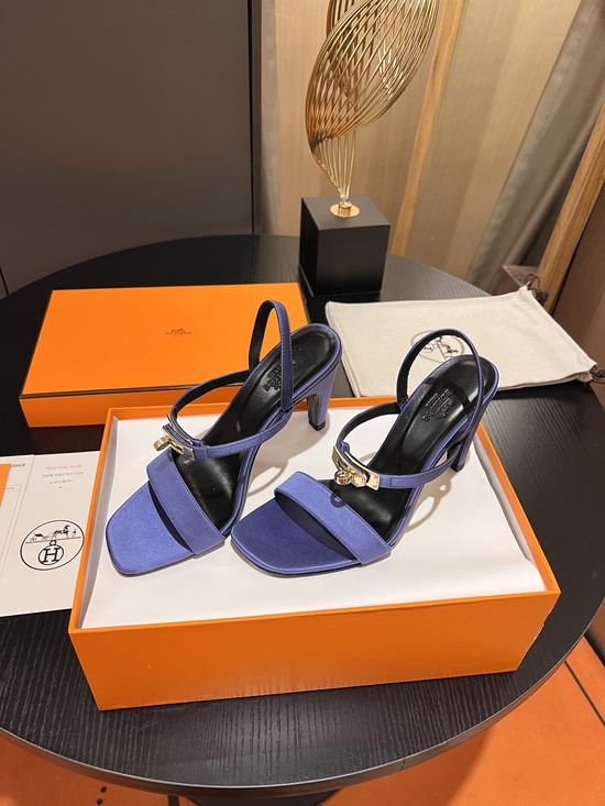 Hermes Classic Silk Upper High Heel Sandals Comfortable Sole