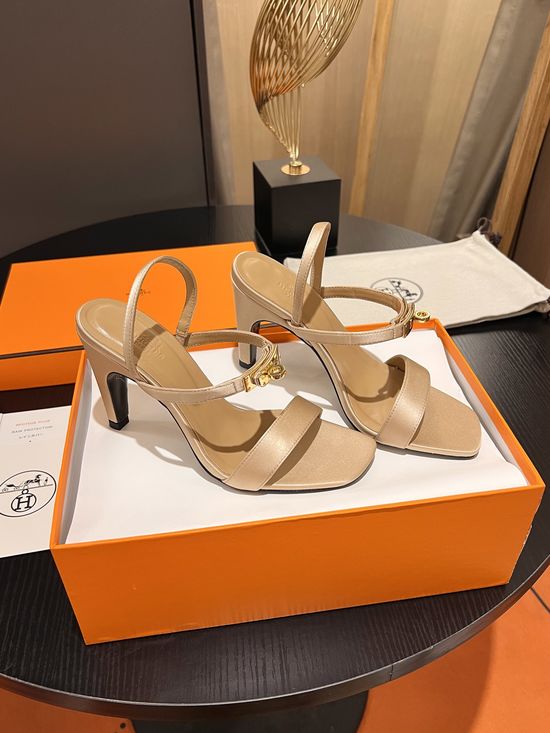 Hermes Classic Silk Upper High Heel Sandals Comfortable Sole