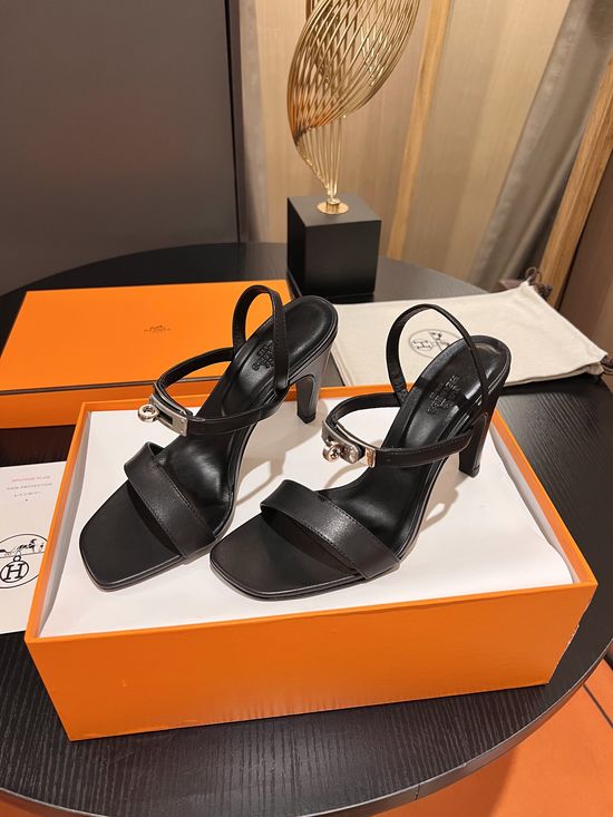Hermes Classic Cowhide Upper High Heel Sandals Comfortable Sole