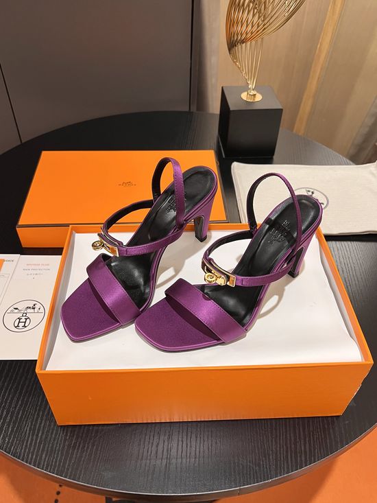 Hermes Classic Silk Upper High Heel Sandals Comfortable Sole