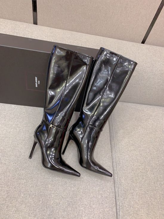 Yves Saint Laurent Pointed Toe High Heel Boots Smooth Leather Upper Soft Lining Non-slip Sole