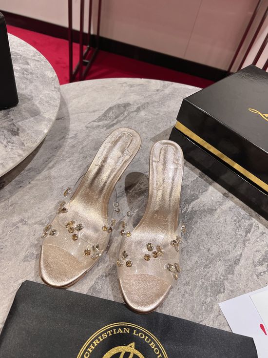 Christian Louboutine Crystal Embellished PVC Upper Low Heel Dress Slides