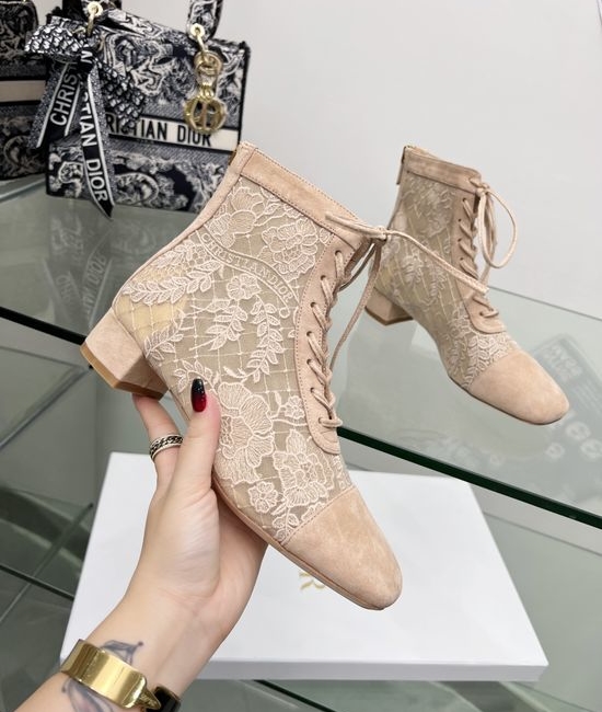 Christian Dior CD High-Heeled Ankle Boots with Embroidered Patterns