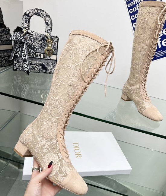 Christian Dior CD High-Heeled Boots with Embroidered Logo and Bow