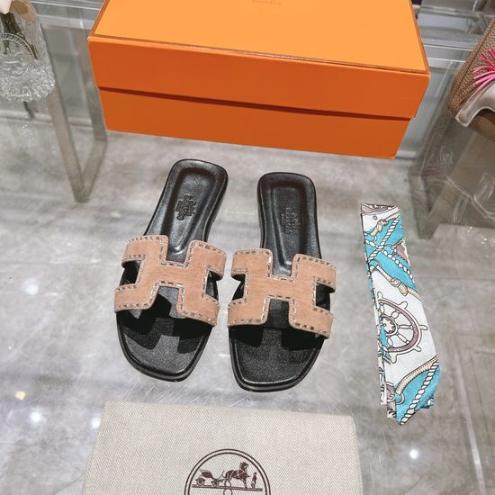 Hermes Suede Casual Slides Soft Sole Comfortable Daily Footwear