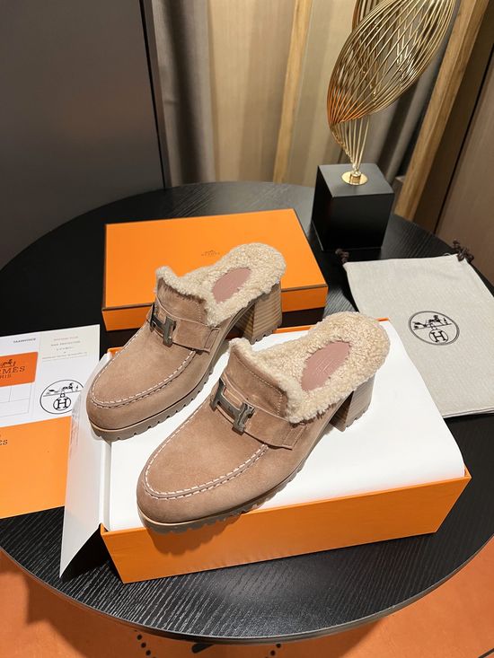 Hermes Wool Lined Half Slippers Soft Anti-slip Sole