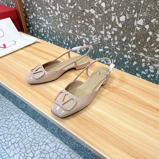 Valentino Simple Logo Decor Patent Leather Upper Comfortable Flat Shoes