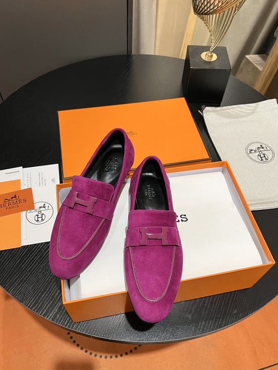 Hermes Suede Upper Loafers Breathable Durable Soft Sole