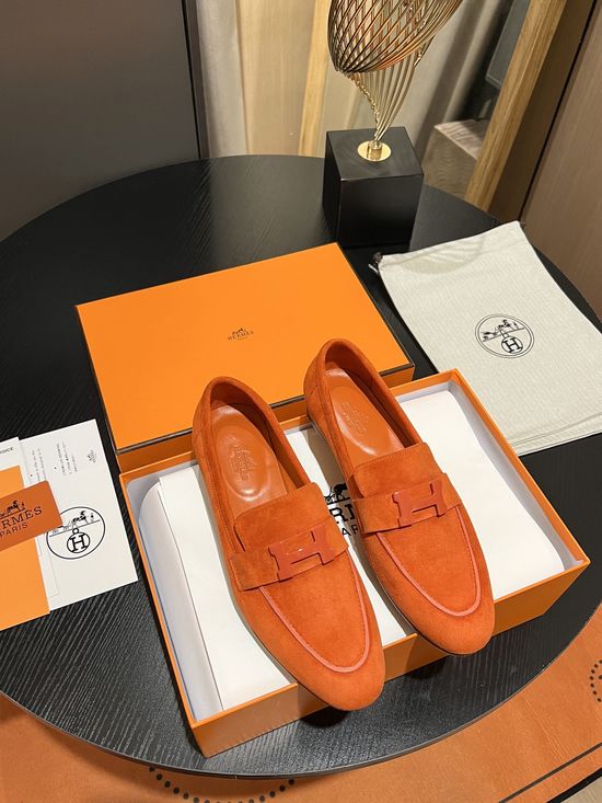 Hermes Suede Upper Loafers Breathable Durable Soft Sole