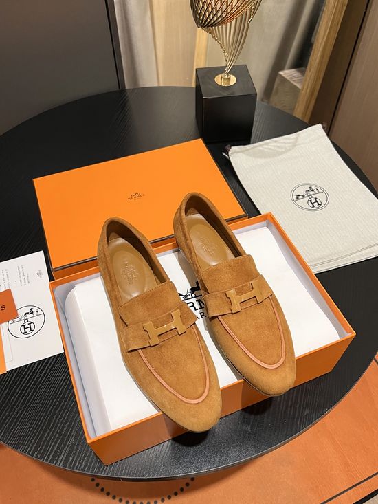 Hermes Suede Upper Loafers Breathable Durable Soft Sole