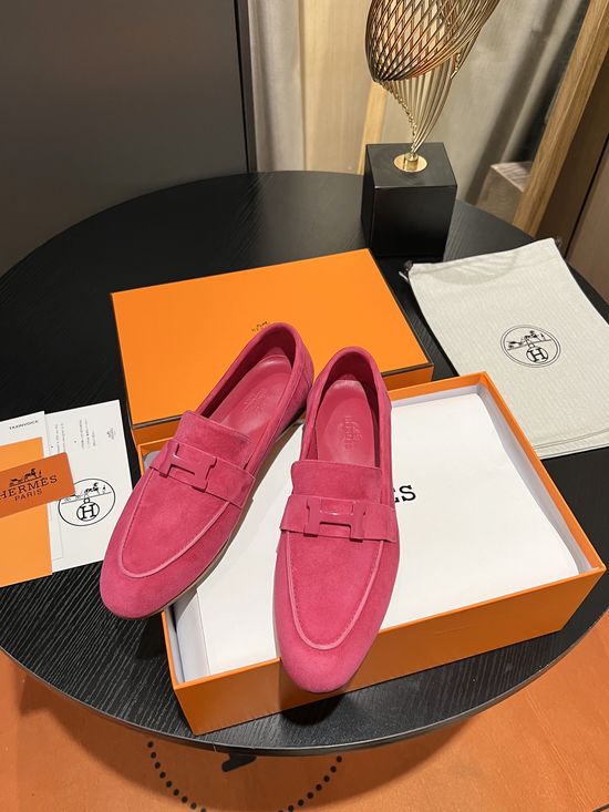 Hermes Suede Upper Loafers Breathable Durable Soft Sole