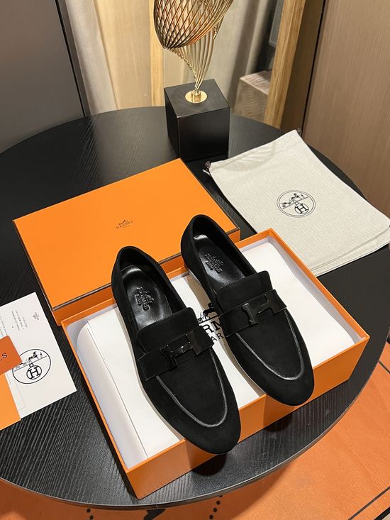 Hermes Suede Upper Loafers Breathable Durable Soft Sole