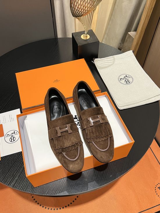 Hermes Tassel Decor Suede Loafers Breathable Comfortable Sole