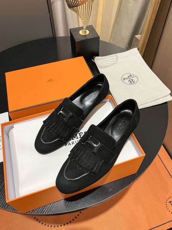 Hermes Tassel Decor Suede Loafers Breathable Comfortable Sole