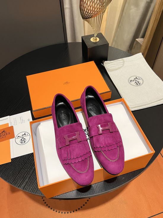 Hermes Tassel Decor Suede Loafers Breathable Comfortable Sole