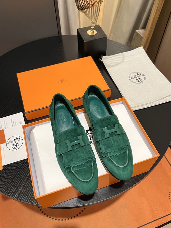 Hermes Tassel Decor Suede Loafers Breathable Comfortable Sole