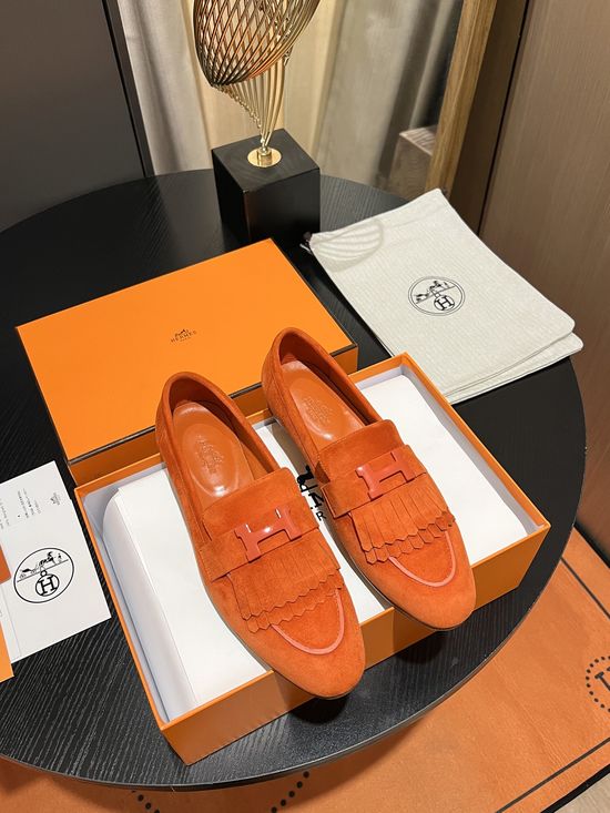 Hermes Tassel Decor Suede Loafers Breathable Comfortable Sole