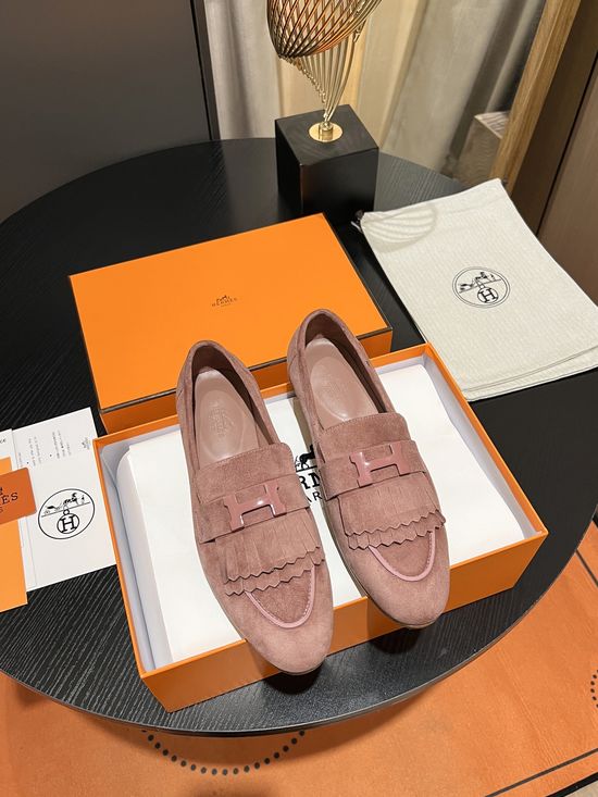 Hermes Tassel Decor Suede Loafers Breathable Comfortable Sole