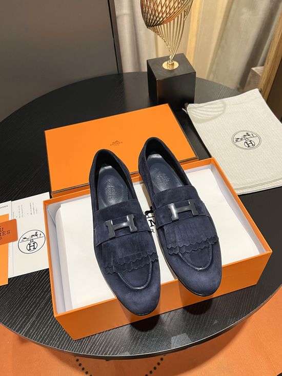 Hermes Tassel Decor Suede Loafers Breathable Comfortable Sole