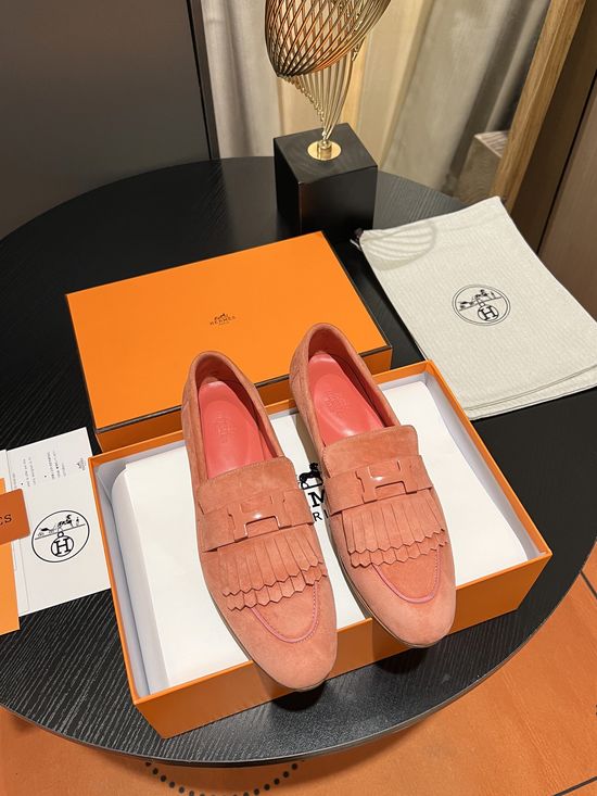 Hermes Tassel Decor Suede Loafers Breathable Comfortable Sole