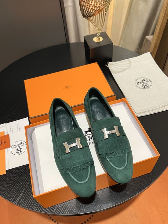 Hermes Tassel Decor Suede Loafers Breathable Comfortable Sole